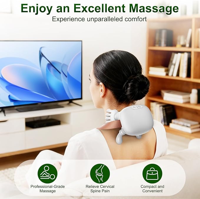 Neck Massager Neck and Back Massager with Heat &amp 4D Kneading Shiatsu Deep Tissue Wireless Massager for Shoulder Cervical Pain Relief Portable Rechargeable for Home Office (White)