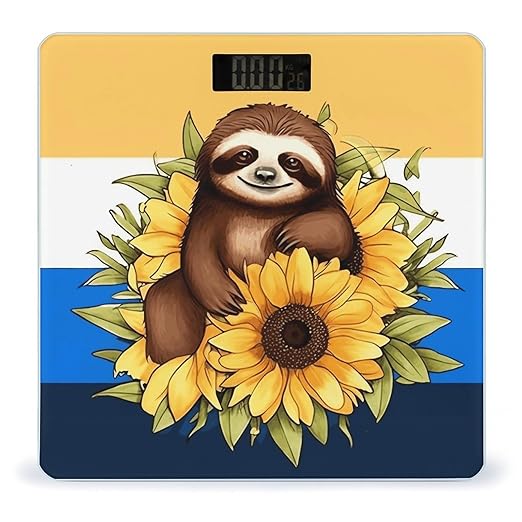 Cartoon Sloth Sitting on Sunflower Scale for Body Weight Smart Scales Digital Bathroom Scale High Precision Weighing Scales with Large Display Weighing Machine for People