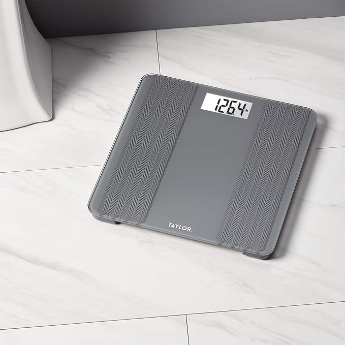 Taylor Glass Textured Paint Herringbone Design Digital Bathroom Scale Gray 5273274