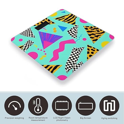 Women's Fashion Automatic Switch Digital Bathroom Weighing Scale Smart Scale Geometric Checkered Zebra Tiger Leopard Print Mint Green Retro 80s 90s
