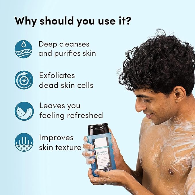 DK Charcoal Body Wash for Men | with 5% Niacinamide Activated Charcoal &amp Menthol | Deep Cleansing Detoxifying &amp Exfoliating Showering Gel | Paraben Free Soap Free | 275ml