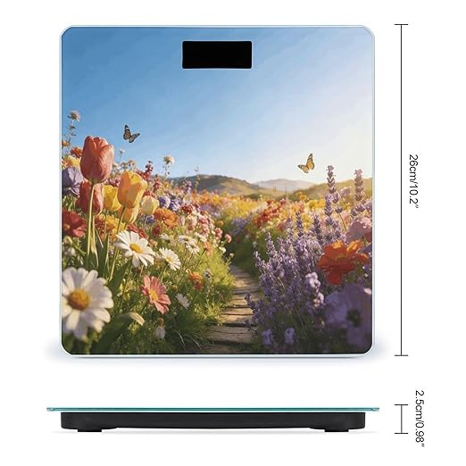 Heading to The Flower Field Weight ScaleClear LED Display Bathroom Digital Weighing ScaleTempered Glass Digital Bathroom Scale for Body Weight Capacity Up to 400 Lbs
