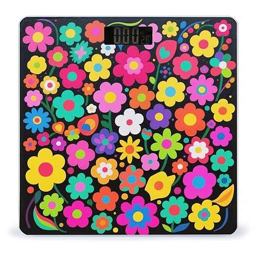 Abstract Flower Pattern Scale for Body Weight Sturdy Tempered Glass Weighing Scales with LCD Display Accurate Digital Bathroom Scale Convenient Body Fat Smart Scales Easy Read