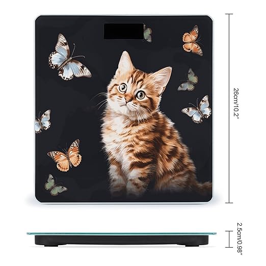Cat Butterfly Scale for Body Weight Sturdy Tempered Glass Weighing Scales with LCD Display Accurate Digital Bathroom Scale Convenient Body Fat Smart Scales 400lb