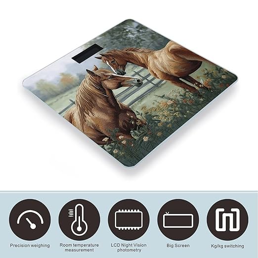 Animals Embroidery Paintings Horses Smart Scale for Body Weight Accurate Bathroom Scale with LED Display Digital Weight Scales Weighing Machine High Precision Scales for Bath Home