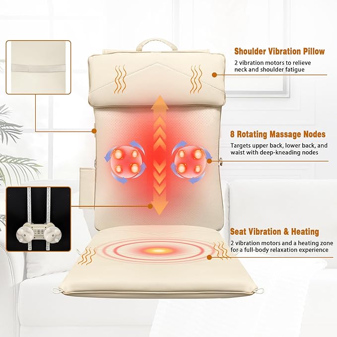 Joyset Shiatsu Neck and Back Massager for ChairRolling Up and Down Back Massager with Heat4D Kneading for Pain Relief Deep TissuePortable Spot Massage Chair Pad Gifts for DadMomFriend