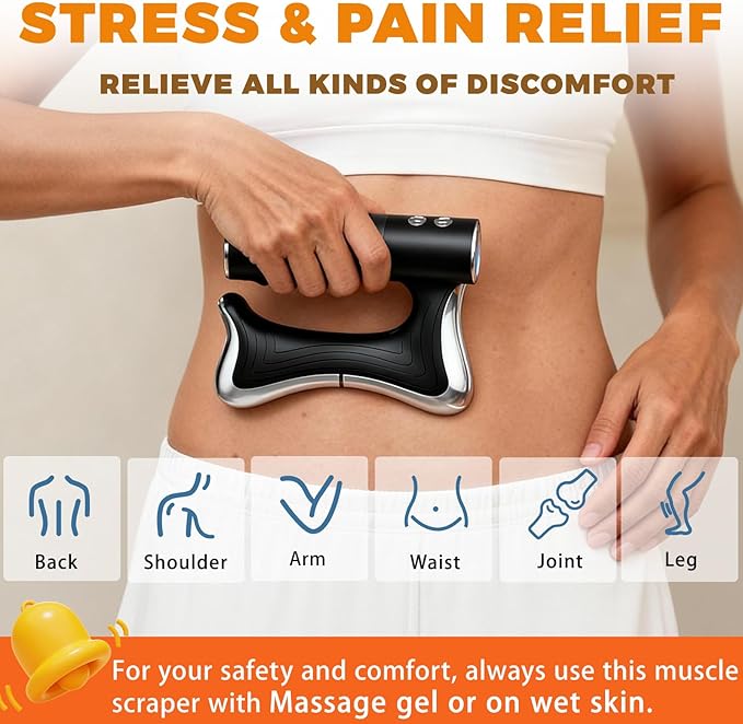 Electric Muscle Scraper Tool with VibrationMassage&amp Heat Portable Gua Sha Massager for Full Body Muscle Recovery Relaxation and Pain Relief (Black)