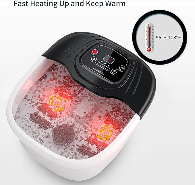 Foot Spa Bath Massager with Heat Epsom SaltBubbles Vibration and Red Light Tub for Stress ReliefFoot Soaker Christmas Gifts Birthday Gifts for Mom Dad Women Men Her Him