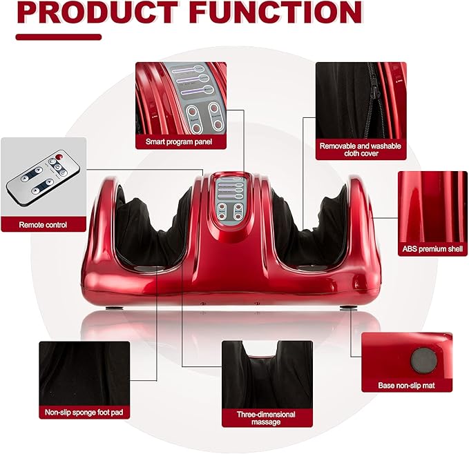 KOTEK Foot Massager Machine Shiatsu Foot &amp Calf Massager w/ 3 Massage Modes Remote Control Electric Deep Kneading Rolling Scraping Massage for Leg/Arm/Ankle Increase Blood Circulation (Burgund