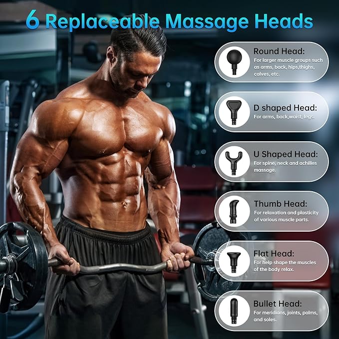 Massage Gun Massage Gun Deep Tissue Handheld Back Massager for Athletes Percussion Muscle Massager with 6 Attachments &amp 30 Speed Father's Day Black
