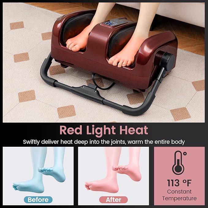 ARLIME Foot Massager with Heat Deep Kneading Shiatsu Massage Machine for Muscle Arm Relaxation Feet and Calf Massager Gifts for Adults (Red)