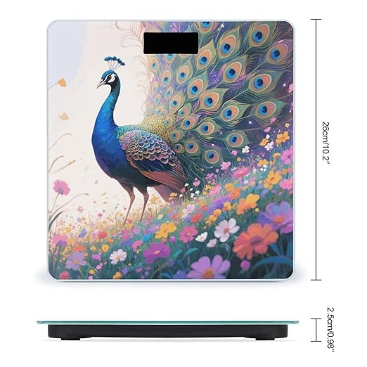 Colorful Peacock in Flower Sea Scale for Body Weight Sturdy Tempered Glass Weighing Scales with LCD Display Accurate Digital Bathroom Scale Convenient Body Fat Smart Scales Easy Read