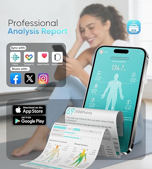Digital Scales for Body Weight 8-Electrode Smart Bathroom Weight Scale with BMI BMR Body Fat Muscle Mass Body Composition Analysis with VA Color Screen and Retractable Handle 400lbs
