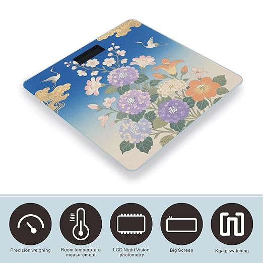 Vintage Flower Scale for Body Weight Sturdy Tempered Glass Weighing Scales with LCD Display Accurate Digital Bathroom Scale Convenient Body Fat Smart Scales Easy Read