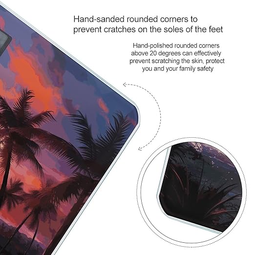 Colorful Tropical Sunset Digital Bathroom Scale for Body Weight with High Precision Digital Weighing Scale with BMI Clear LCD Display and Step-On Measures Weight Up to 180kg