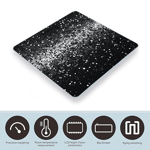 Black White Glitter Bathroom Scale Weight Scale for Body WeightHighly Accurate Digital Weighing Machine Clear LED Display Digital Bathroom Body Scale 400lb/182kg
