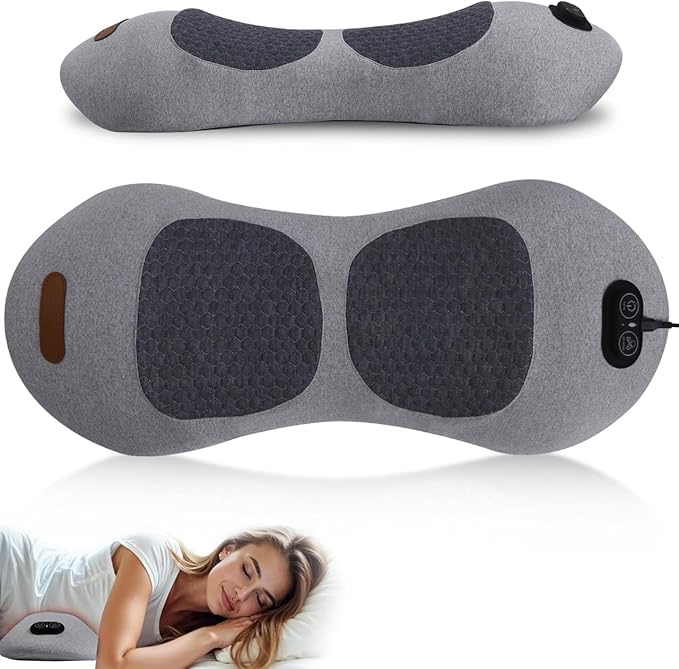 3 in 1 Back Massager Electric Lumbar Support Pillow Heat Vibration Massage Lower Back Spine Decompression Device Light Gray