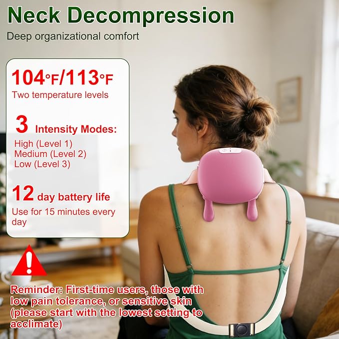 Neck Massager Neck and Back Massager with Heat &amp 4D Kneading Shiatsu Deep Tissue Wireless Massager for Shoulder Cervical Pain Relief Portable Rechargeable for Home Office (Pink)