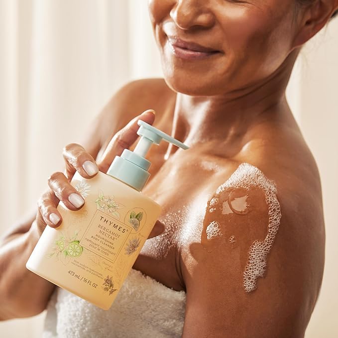 Thymes Nourishing Body Cleanser - Large Moisturizing Body Wash with Pump - Hydrating Cleanser - Notes of Bergamot Orange Flower Lemon Lotus &amp Sandalwood. (Bergamot Nectar 16 fl oz)