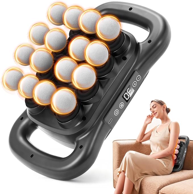 16 Head Massage Gun Handheld Electric Interchangeable MassageDeep Tissue Relief with 9 ModesQuiet Percussion Massager for Neck/Back/Leg Pain Muscle Massager for Athletes Office Workers
