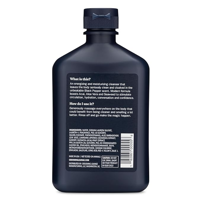 Grooming Lounge Our Best Smeller Body Wash - Moisturizing Clarifying Foaming Shower Scrub - Fresh Classic Suave Fragrance of Acai Aloe Vera Seaweed and Black Pepper - Dry Skin Defense - 11.5 oz