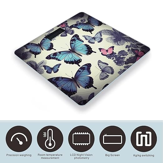 Beautiful Butterfly Scale for Body Weight Safe Rounded Corners Tempered Glass Digital Bathroom Scale LED Display 400lb Capacity Weight Scales with High Precision Sensors