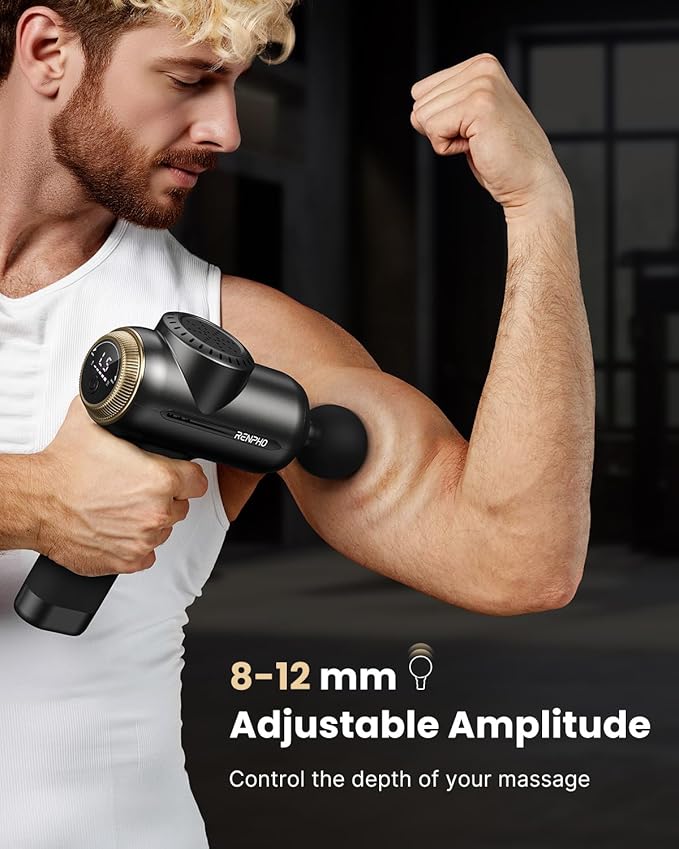 RENPHO Active Evo Massage Gun Deep Tissue Back Massage with 8-12mm Adjustable Amplitude Heavy-Duty FSA Approved Percussion Professional Muscle Massager Gun for Athtetes &amp Home Use HSA