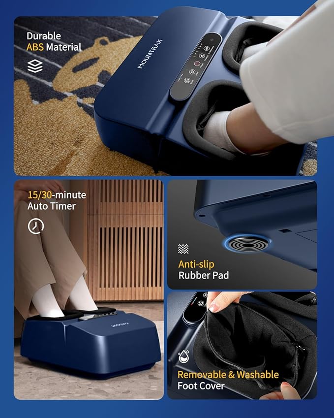 MOUNTRAX Foot Massager Machine with Heat Foot Massager for Plantar Fasciitis Neuropathy Pain Shiatsu Foot Massager with Remote Fits Feet Up to Men Size 12 (Blue)