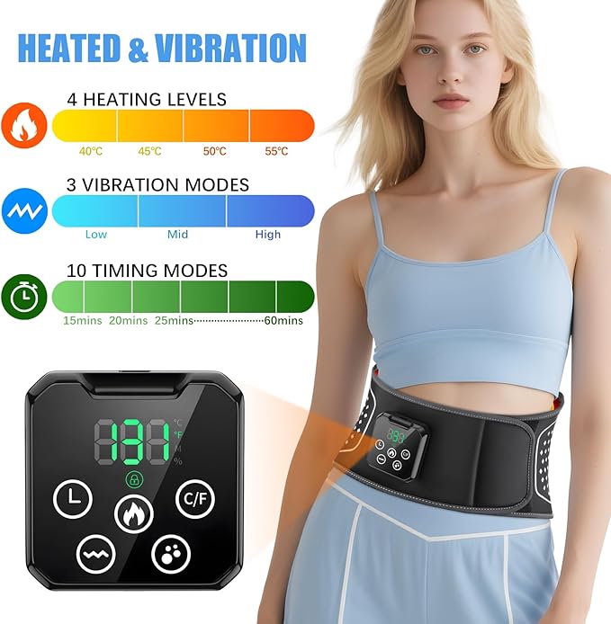 Cordless Hating Pad with Massager Heating Pad for Back Pain Relief Vibration Massage Heated Waist Belt Support Portable Low Back Massager with 5 Heating Levels Gifts for Women Men (Black-air)