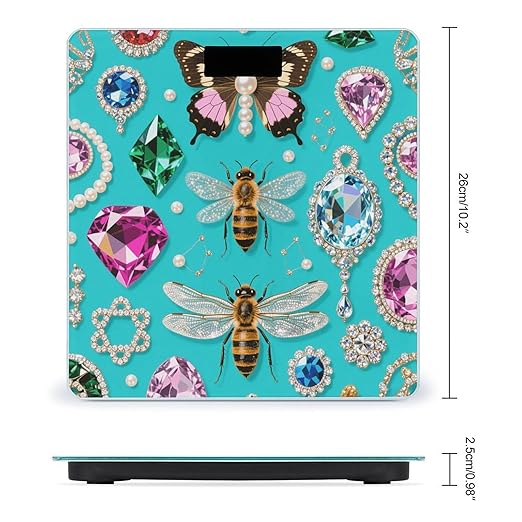 Digital Bathroom Scale for Body Weight Scale with Bright LCD Display High Accuracy Step-On Technology Auto On/Off Jewel Insect Pattern Digital Scales 400 Lbs /180kg