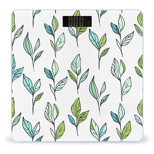 Hand Drawn Tea Leaves Scale for Body Weight Smart Scales Digital Bathroom Scale High Precision Weighing Scales with Large Display Weighing Machine for People