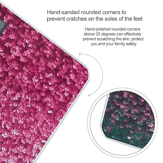Pink Glitter Scale for Body Weight Precision Bathroom Weighing Scales with Back Lit LCD Display Sturdy Tempered Glass Body Weight Scales Digital Bathroom Scale 400lb