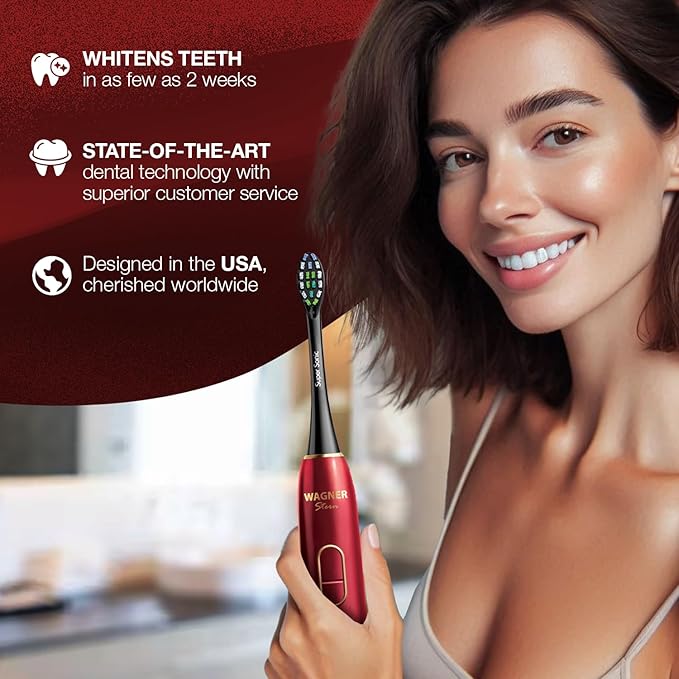Wagner Stern IntelliBrush Series Whitening Electric Toothbrush with Pressure Sensor. Offers 4 Brushing Modes 3 intensities 8 Soft Brush Heads and a Luxury Travel case.