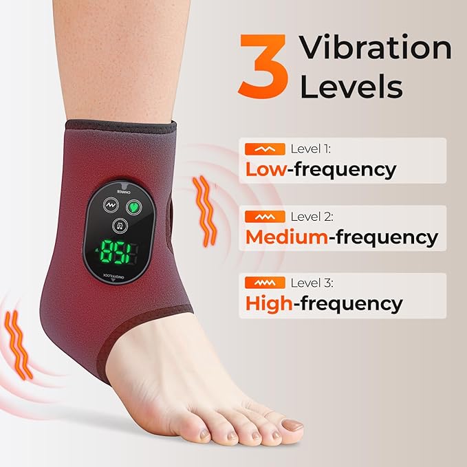 Cordless Ankle Massager for Pain Relief - 3-in-1 Foot Renew Triple Method Massager with 6 Heating and 3 Vibration Levels 3000mAh Rechargeable Battery Auto Shut-Off Gifts for Women Men Grey