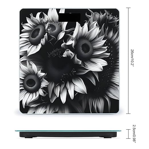 Digital Bathroom Scale for Body Weight Scale with Bright LCD Display High Accuracy Step-On Technology Auto On/Off Black and White Sunflowers Digital Scales 400 Lbs /180kg