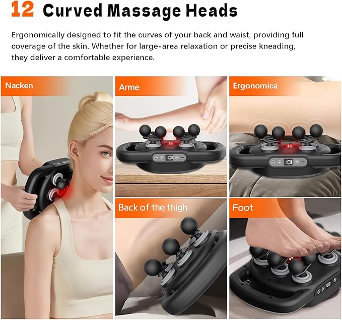 AdamPark 12-Head Deep Tissue Massager Gun Electric Muscle Massager Handheld Massage Gun with 9 Modes Quiet Massager for Back Pain Full Body Muscle Pain Relief Ideal Gifts for Women Men