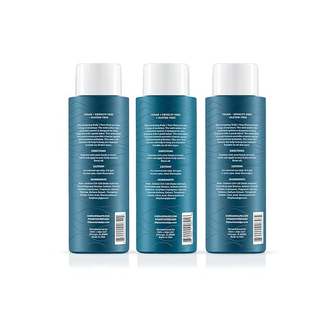 Oars + Alps Body Wash for Men Mens Body Wash &amp Face Cleanser with Vitamin E &amp Antioxidants Moisturizing Paraben &amp Sulfate Free Cleanser Variety Set 3pk