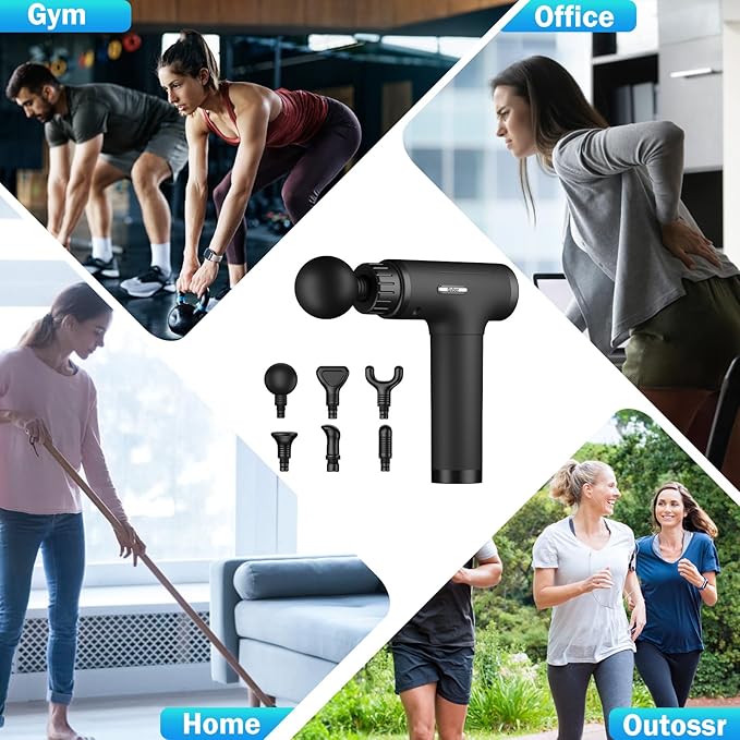 Massage Gun Massage Gun Deep Tissue Handheld Back Massager for Athletes Percussion Muscle Massager with 6 Attachments &amp 30 Speed Father's Day Black