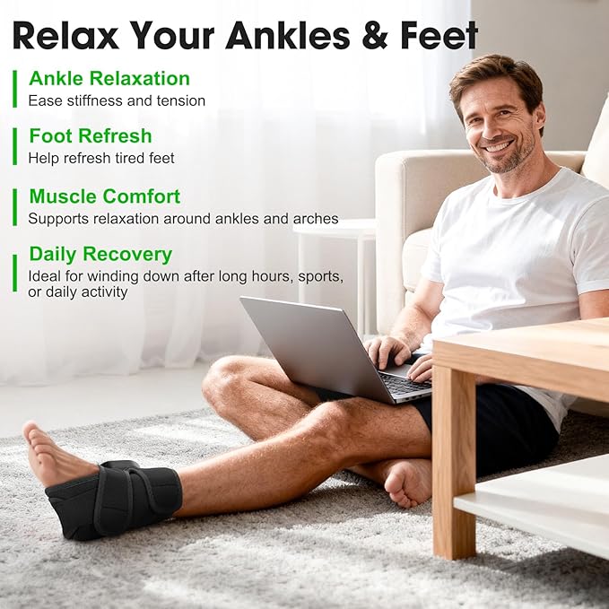 DeMoce Cordless Ankle Massager for Pain Relief Ankle Heating Pad with Massage Foot and Ankle Massager Foot Massager with Heat 6 Heat Levels 3 Vibration Modes Single One Black