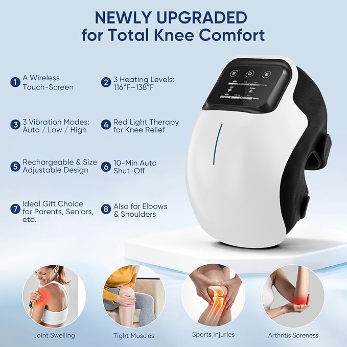 Knee Massager Cordless Heated Knee Massager with 3 Heating Levels 3 Vibration Modes LED Screen &amp Adjustable Straps Portable Massage with Heat for Knee Discomfort Ideal Gift for Men Women