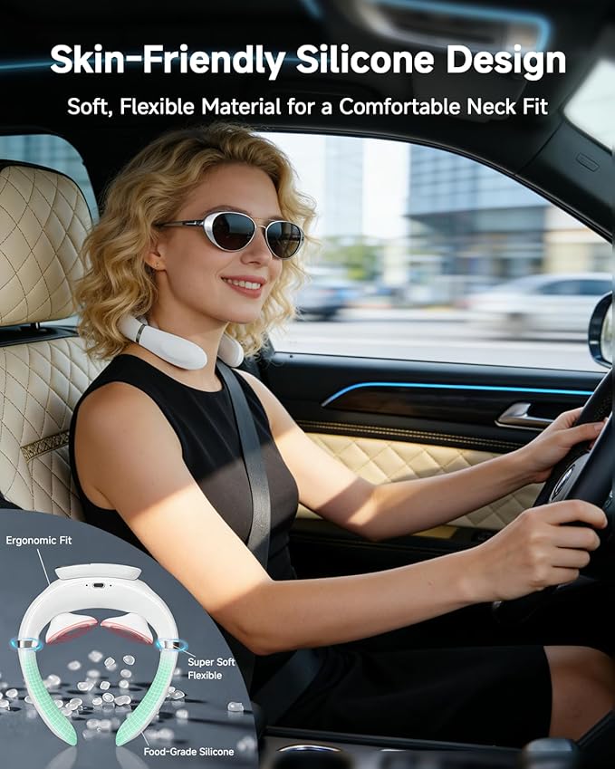 Foldable Neck Massager with Heat Electric Neck Massager with Wireless Remote 16 Intensity Levels 4 Modes Food-Grade Silicone LCD Display Portable Neck Massager for Office Home Travel