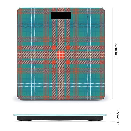 Digital Glass Plaid Orange Turquoise Check TartanBathroom Scale Scale for Body Weight Digital Bathroom Weighing Machine Battery Powered Measures Weight Up to 400 Lb Capacity