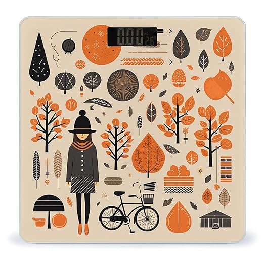 Autumn Doodles Scale for Body Weight Precision Bathroom Weighing Scales with Back Lit LCD Display Sturdy Tempered Glass Body Weight Scales Digital Bathroom Scale 400lb