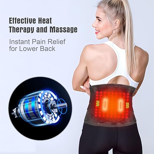 Heated Back Brace with Massage Rechargeable Heating Pad for Back Pain Relief Adjustable Back Support Belt with Heat Therapy and Vibration Massager for Men and Women L