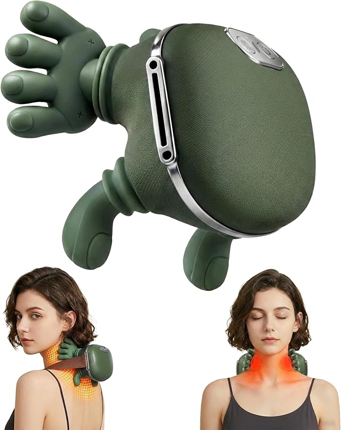 Neck Massager with Heat - Neck and Back Shiatsu Massager for Relieve Fatigue Deep Tissue Portable Neck and Shoulder Massager for Home and Travel Green