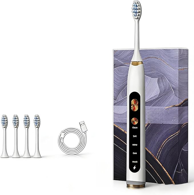 Magnetic Levitation Sonic Adult Electric Toothbrush USB Charging Fully Automatic Vibrating Soft Bristled Toothbrush Provide 5 Cleaning Modes 3 Intensities 4 Soft Brush Heads. (Magnetic White)