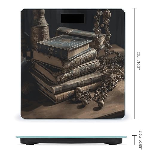 Stack of Old Books Bathroom Scale Automatic Power On/Off Body Scales LCD Backlight Display Square Digital Scale Rounded Corners Bathroom Scales for Home Bedrooms
