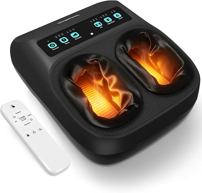 Shiatsu Foot Massager with Heat Electric Foot Massager Machine for Plantar Fasciitis Neuropathy with Remote Control Adjustable Vibration and Compression (Black)