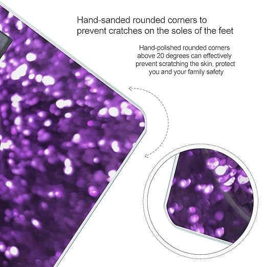 Beautiful Purple Glitter Scale for Body Weight Precision Bathroom Weighing Scales with Back Lit LCD Display Sturdy Tempered Glass Body Weight Scales Digital Bathroom Scale 400lb