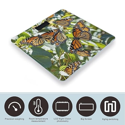 Monarch Butterflies Scale for Body Weight Accurate Digital Bathroom Scale Toughened Glass High Precision Scales Smart Weight Scales with Large LCD Backlight Display Weighing Machine